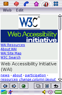 A WAI honlapja egy SP910-es telefonon